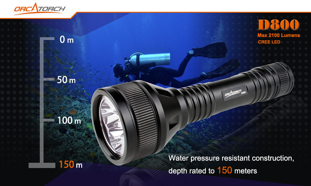 OrcaTorch D800 Dive Lights 150m Waterproof