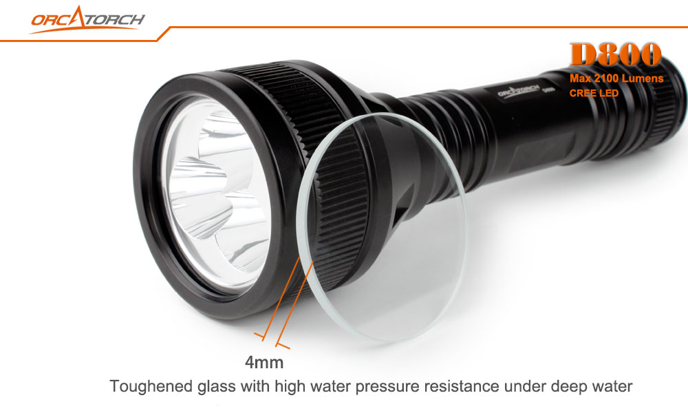 OrcaTorch D800 Dive Lights toughened glass