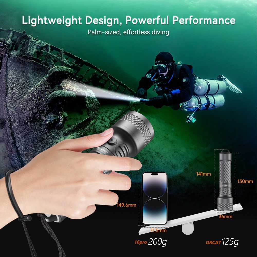 Orca7 dive light weight